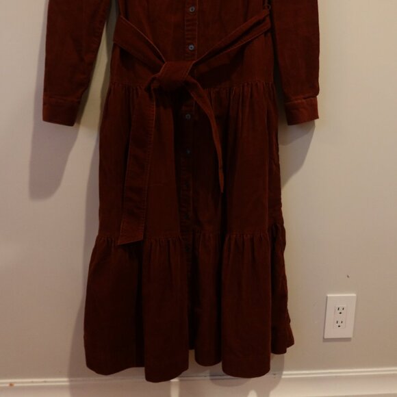BODEN corduroy midi dress tiered button down rust 6 Long belt prairie cottage - Picture 8 of 10